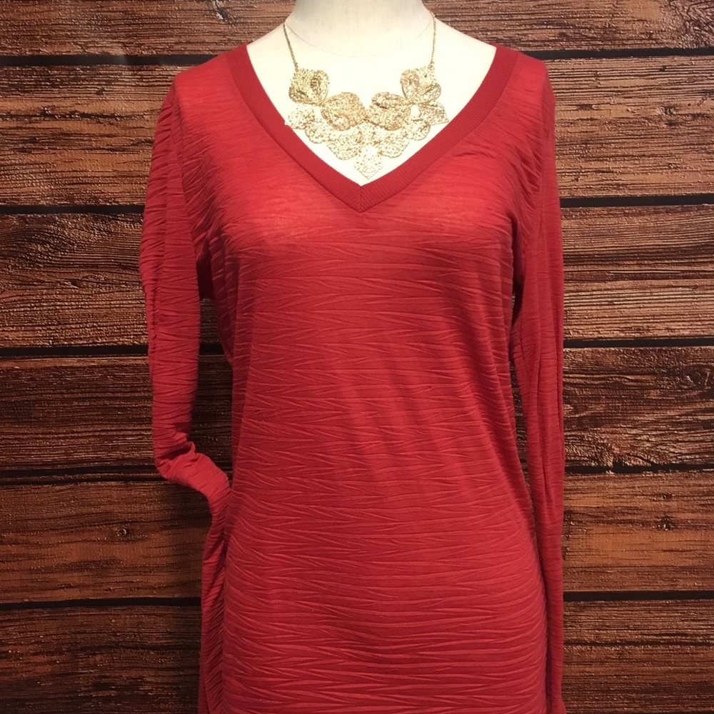 BKE by Buckle Red Long Sleeve Burnout V-Neck Tee